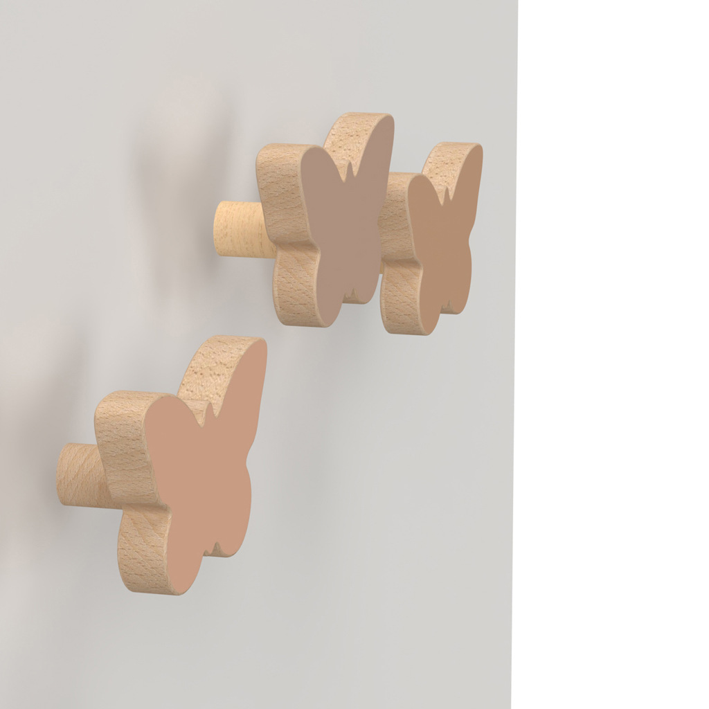 Cam Cam wandhaakjes hout set van 3 dieren - vlinders - Afbeelding 2