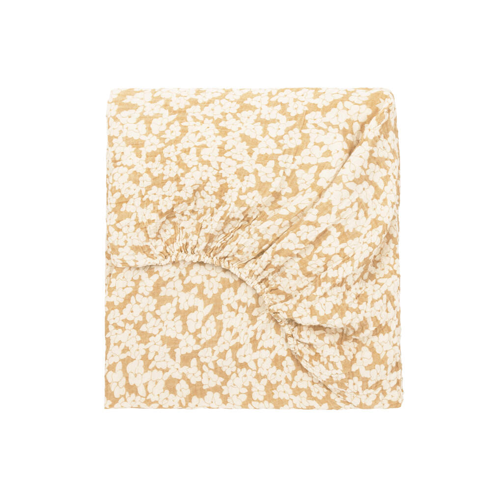 Nobodinoz hoeslaken ledikant wabi sabi print 70x140 - golden brown sakura