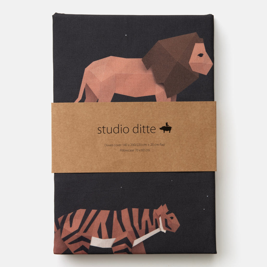 Studio Ditte kinderdekbedovertrek big cats 140x200/60x70 - donkergrijs - Afbeelding 2