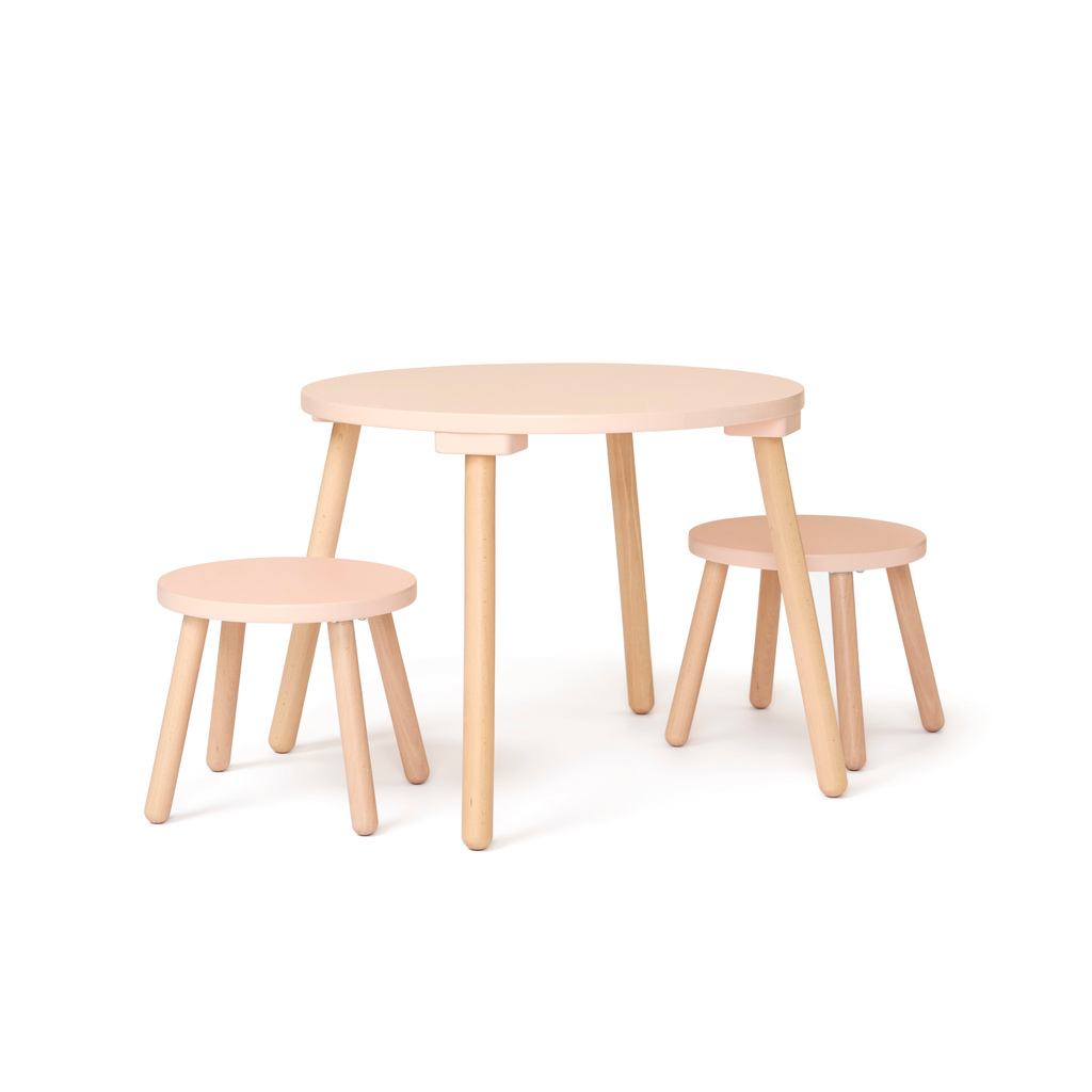 Kid's Concept kindertafel met twee krukjes - hout/roze