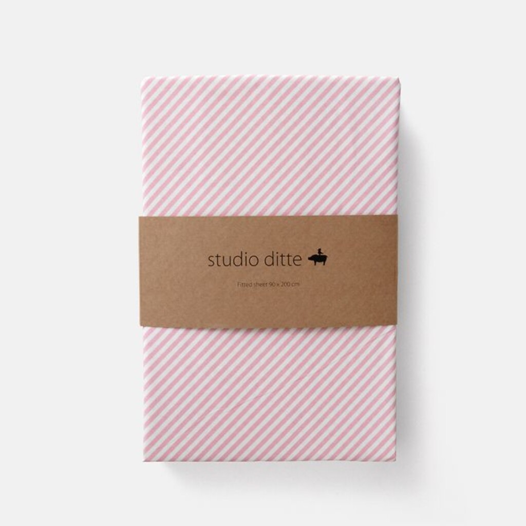 Studio Ditte hoeslaken met print strepen 90x200 - roze