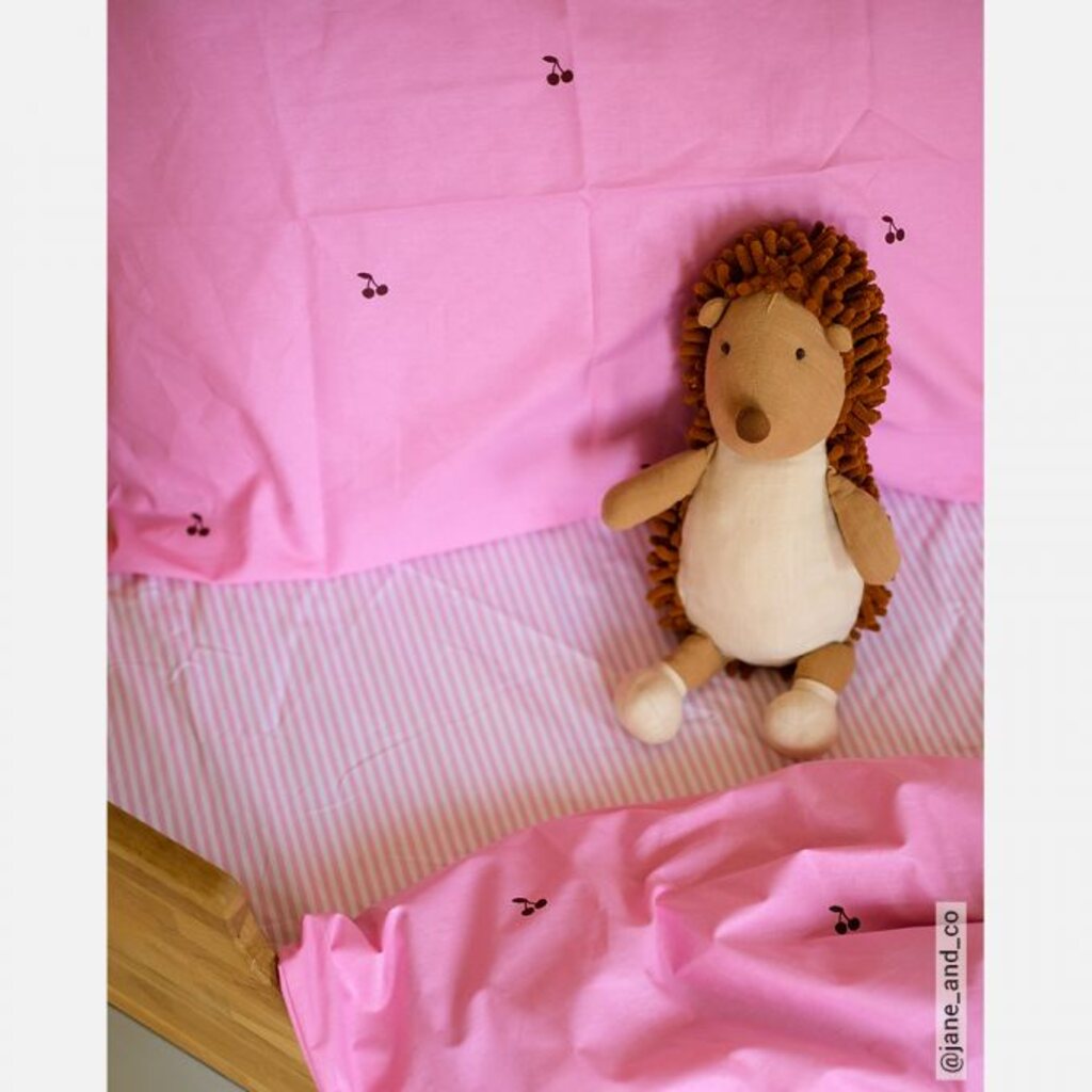 Studio Ditte hoeslaken met print strepen 90x200 - roze - Afbeelding 2