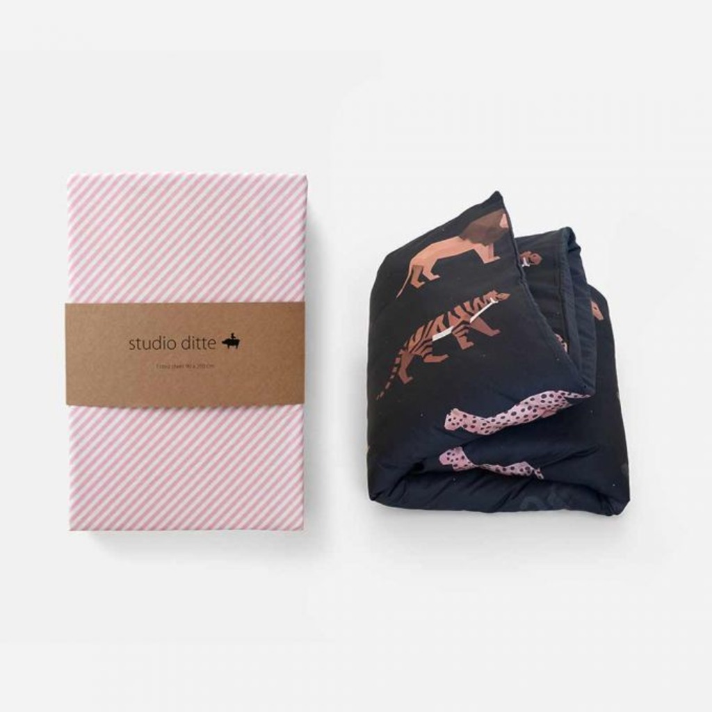 Studio Ditte hoeslaken met print strepen 90x200 - roze - Afbeelding 5