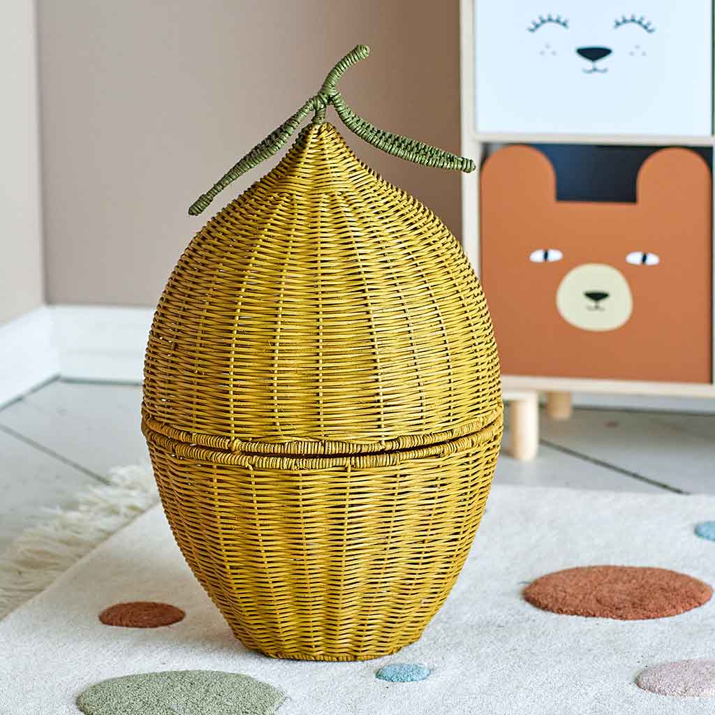 Bloomingville rotan opbergmand citroen yellow - Afbeelding 3