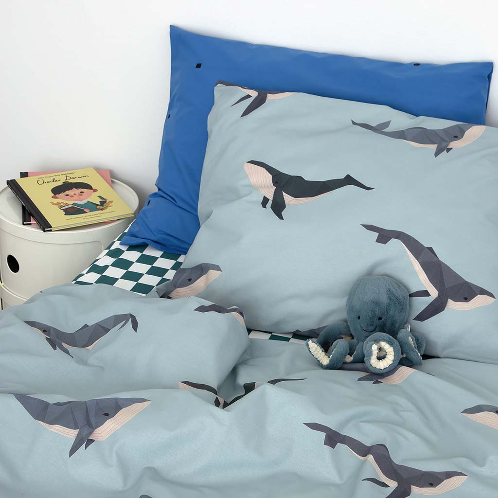 Studio Ditte peuterdekbedovertrek walvis120x150/60x50- blauw - Afbeelding 4