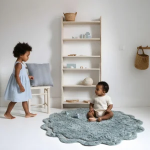Kinderen spelen op zacht wasbaar vloerkleed van Nattiot op de babykamer