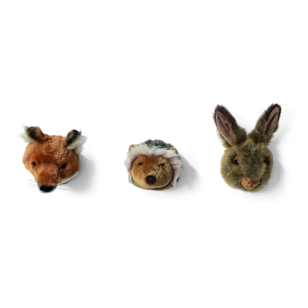 Dierenkop Wanddecoratie Forest – Set van 3 | Zachte Pluche Dierenkoppen voor de Kinderkamer