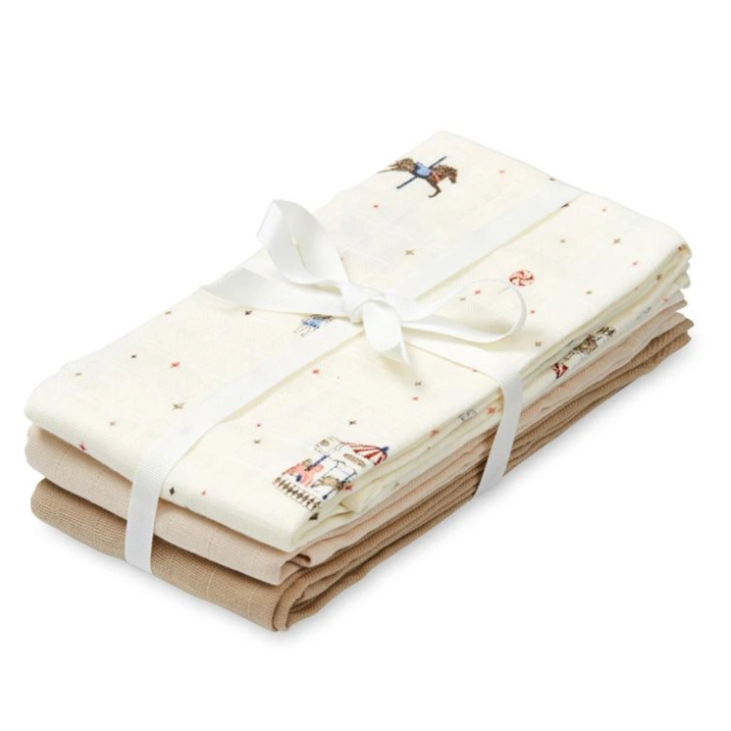 Hydrofiele doeken set van 3 met Carousel print en uni kleuren van Cam Cam Copenhagen