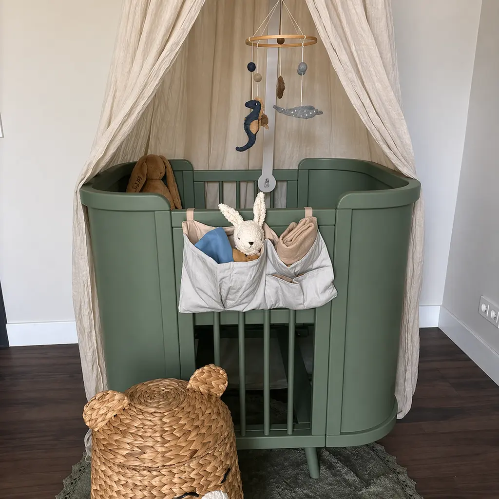 meegroeibed baby forest groen ingvart boho babykamer met hemeltje en accessoires