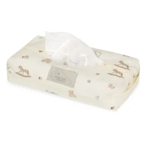 Crรจmekleurig billendoekjeshoesje met vrolijke vintage toys print van Cam Cam Copenhagen