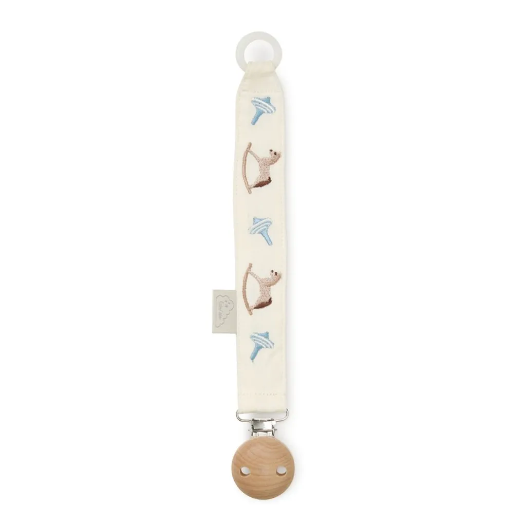 Cam Cam Copenhagen geborduurd speenkoord Vintage Toys met houten clip