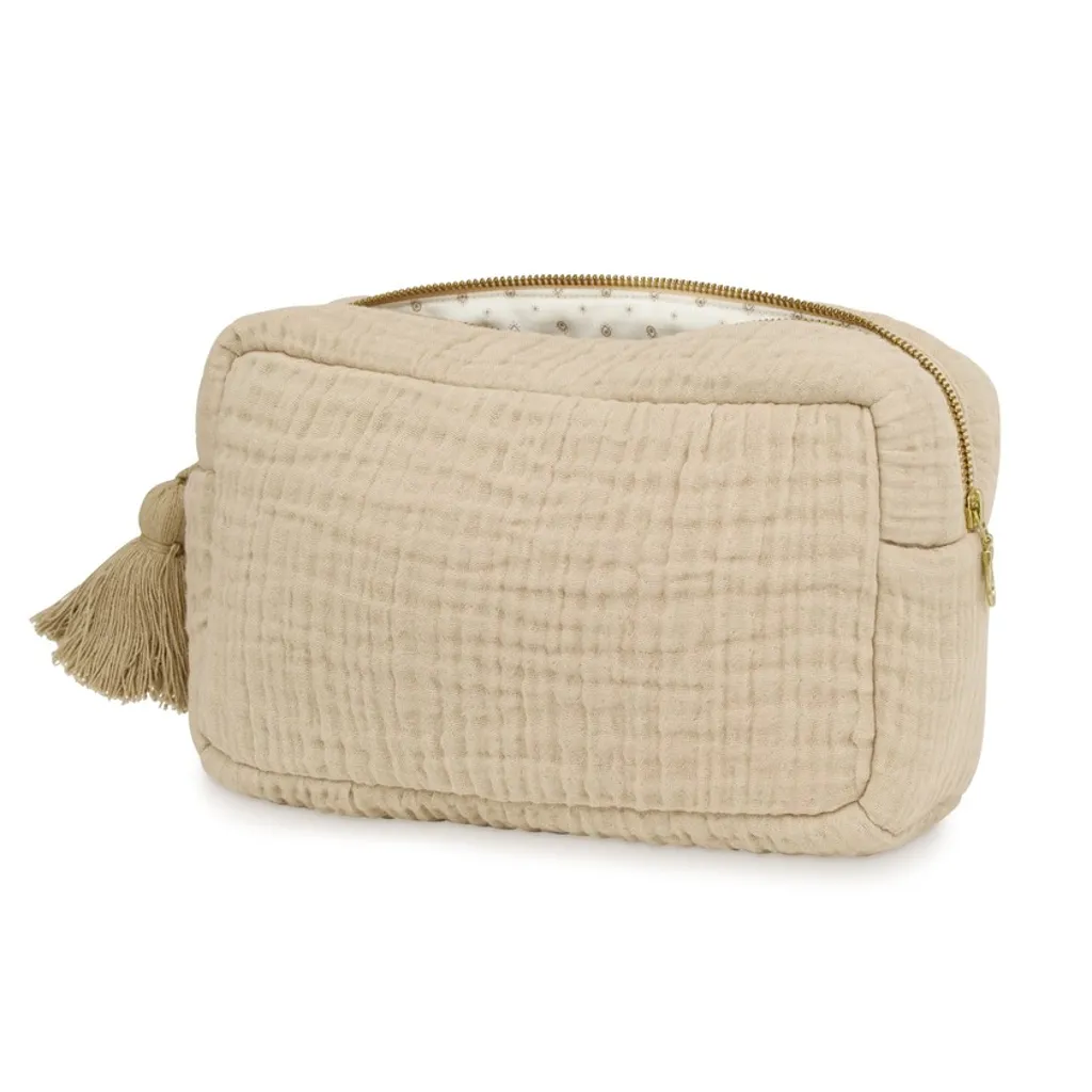 Cam Cam Copenhagen hydrofiele verzorgingstas latte beige mousseline gouden rits